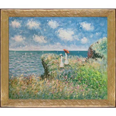 «Cliff Walk at Pourville» par Claude Monet - reproduction d'art sur toile encadrée