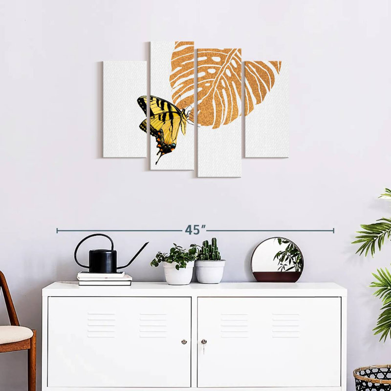 Papillon Monstera, ensemble de 4 reproductions sur toiles 4 pièces, H 22 po x l 36 po x P 1 po
