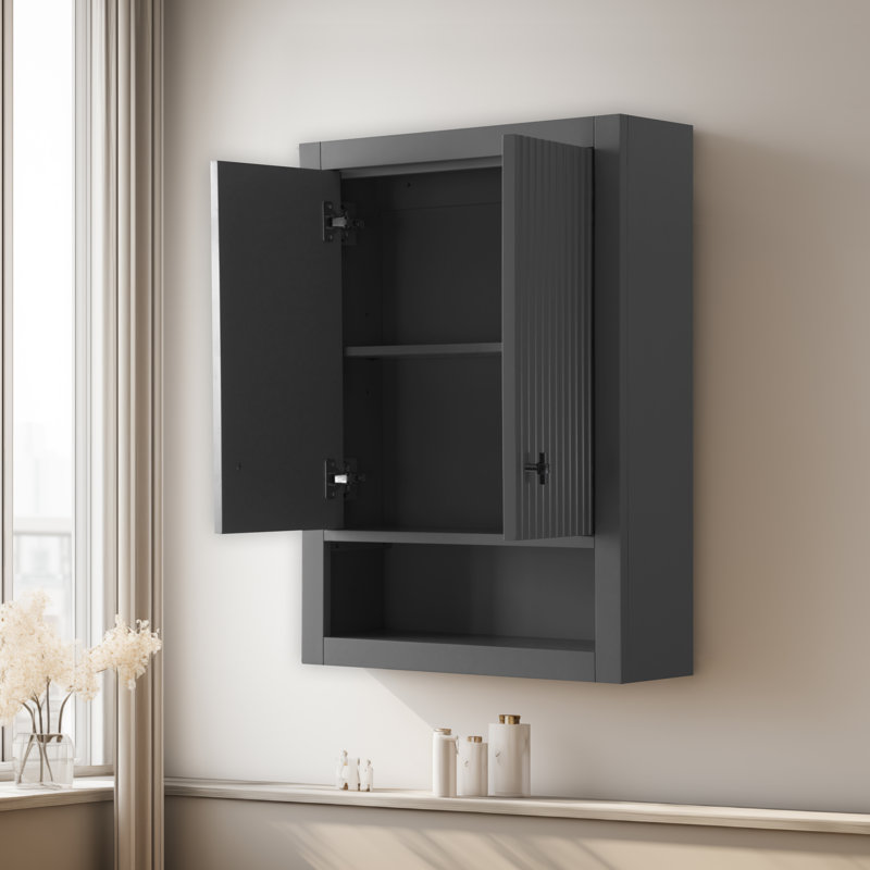 Wall Bathroom Shelves, Cashmere Gray, Matte Black
