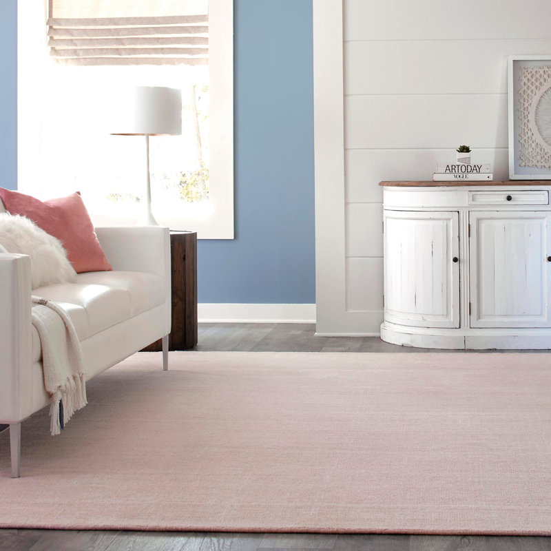 Tapis uni / rayé de couleur anglaise rose / ivoire Fladena, Carré 10 pi