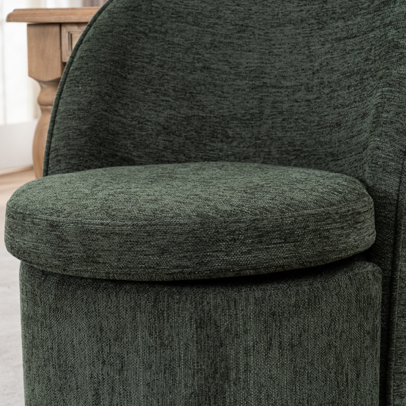 Upholstered Barrel Dining Chair, Boucle Fabric Swivel Kitchen Chair, Wingback Side Chair, Armless Vanity Chair, Green