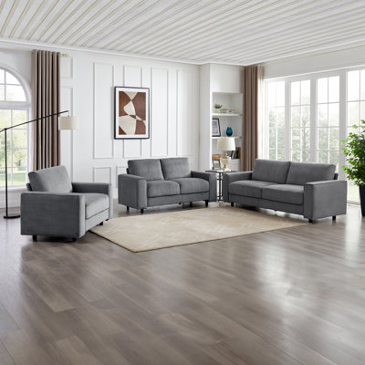 Modern Minimalist Style Corduroy Sectional Sofa 3-Piece Set, Grey, Suitable For Daily Home Use