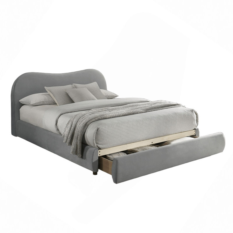 Structure de lit en velours capitonné 1Pc, Gris clair, Grand lit