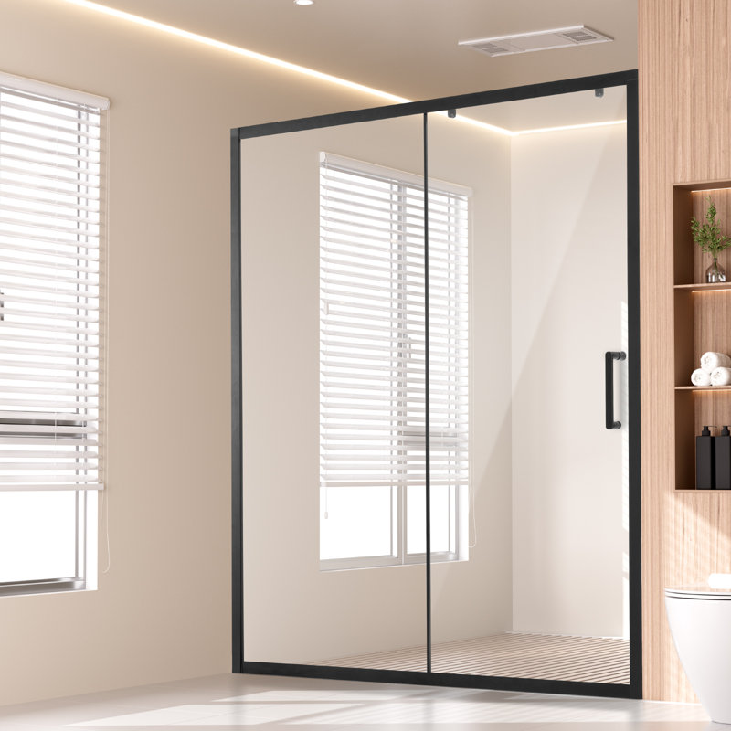 Semi-frameless Shower Door 57.7-59 x 70 in SGCC Tempered Glass 1/4in, Black
