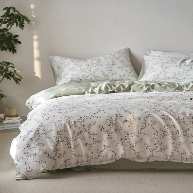 Ensemble de housse de couette respirante Lyocell, Vert/blanc, Housse de couette grand + 2 pièces supplémentair