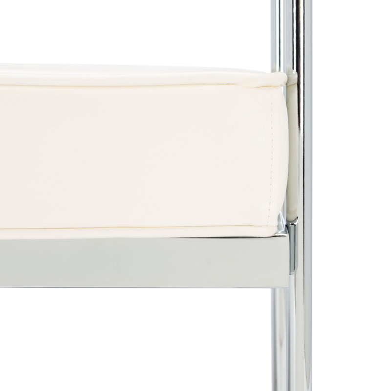 Alishia Faux Leather Upholstered Bench, White/Chrome, 24.75" H x 48" W x 17.25" D