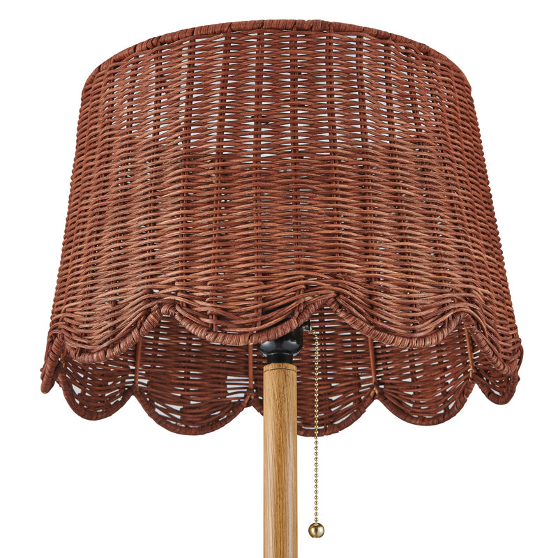 62.5" Farmhouse Faux Wood Floor Lamp with Rattan Shade