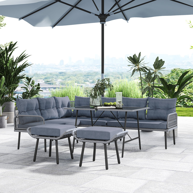 8-Seater Rattan Garden Furniture Set with Sofa, Charcoal Grey