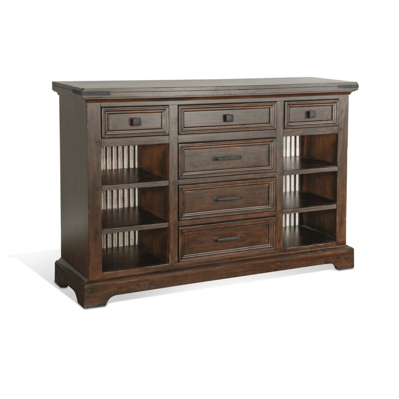 Table de buffet en acajou à 6 tiroirs de 60 po de largeur Alvarado, Brun moyen
