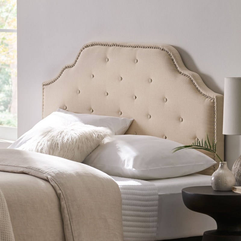 Tufted Upholstered Headboard With Durable Metal Legs, Beige
