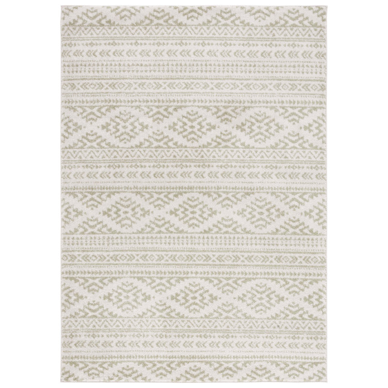 Lorenco Southwestern Machine Made Power Loom Polypropylene Area Rug in Ivory/Sage, Rectangle 5'3" x 7'6"