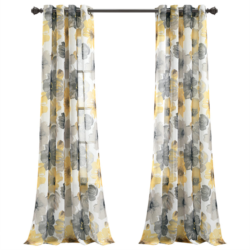Paire de rideaux transparents avec œillets Leah, Jaune / Gris
