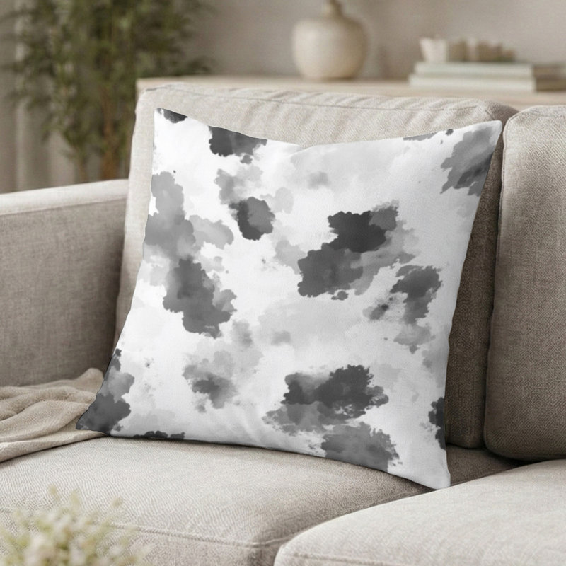 Coussin décoratif moderne moderne - Coussin à imprimé abstrait noir et blanc, H 18 po x l 18 po