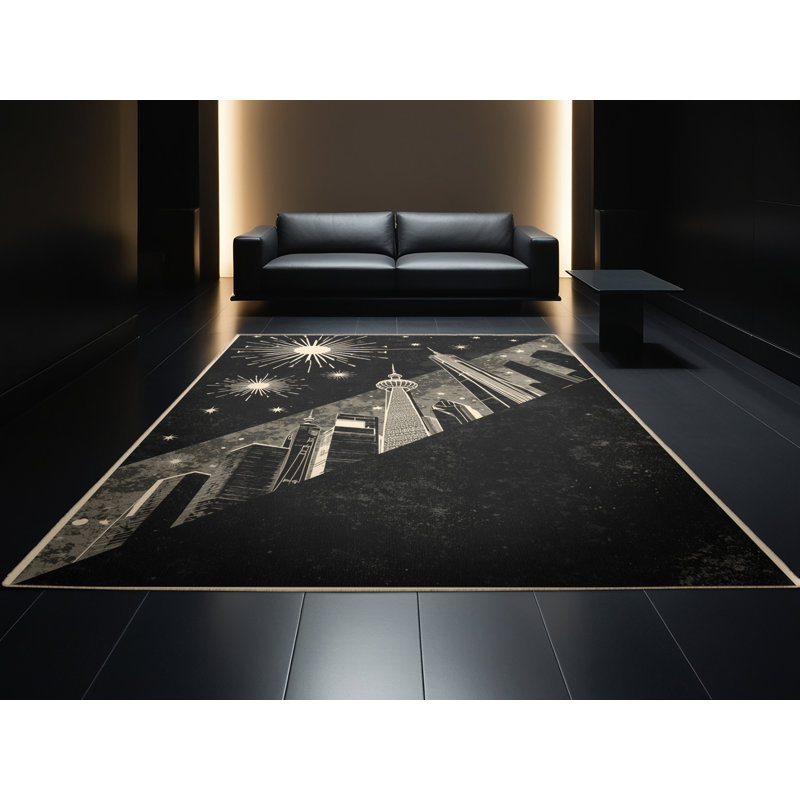 Tapis gris doux et moelleux Défino Retro Starburst, 8 x 12