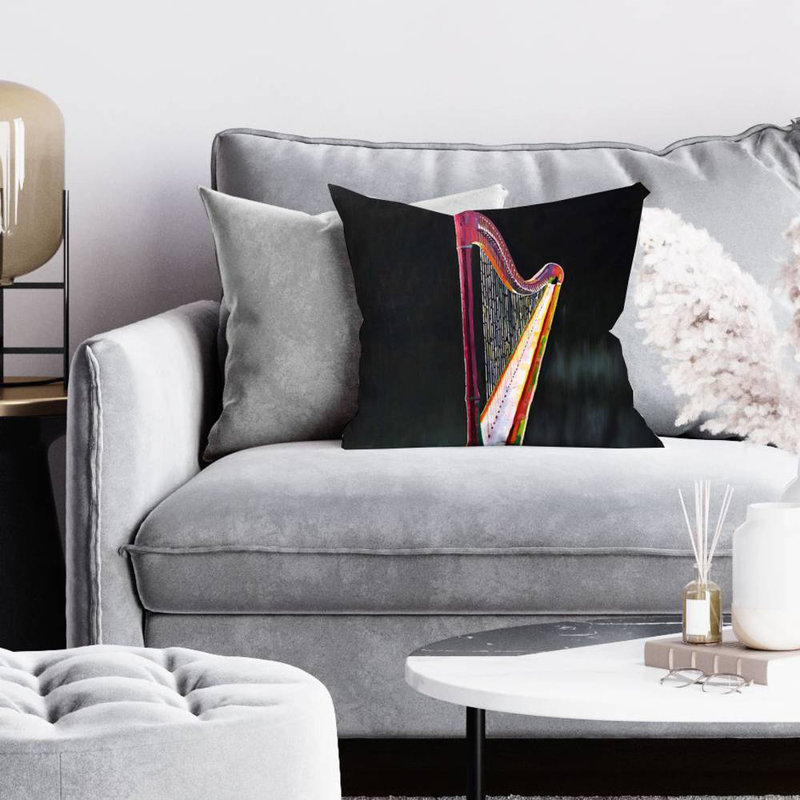Colorful realistic harp - 16"x16" Throw pillow cover - Poly twill - Print on demand