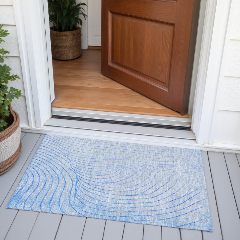 Machine Washable Indoor/Outdoor Xhevrie Blue Rug, Rectangle 1'8" x 2'6"