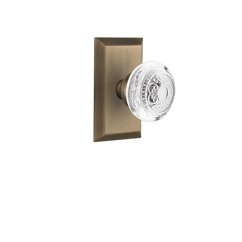 Studio Plate with Crystal Egg & Dart Knob, Antique Brass, 2-3/8”