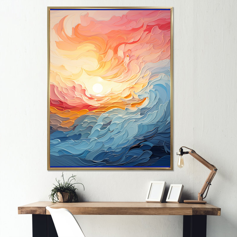 «Jaico Bold Pastel Sunset I», reproduction sur toile, Cadre flottant doré, H 32 po x l 16 po x P 1 po