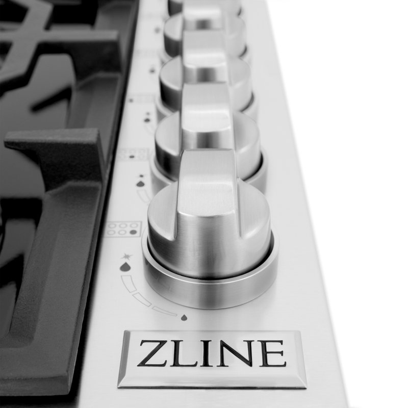 ZLINE 36 in. Gas Cooktop with 6 Burners and Porcelain Top, Black Porcelain with Brass Burners
