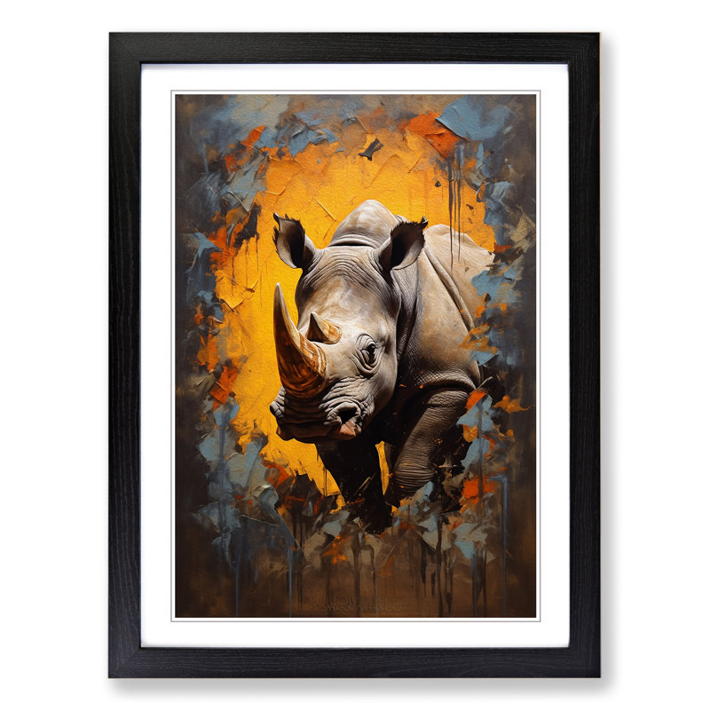 Rhino Contemporary - Single Picture Frame Print on Wood, Black Framed, 46cm H x 34cm W x 2cm D