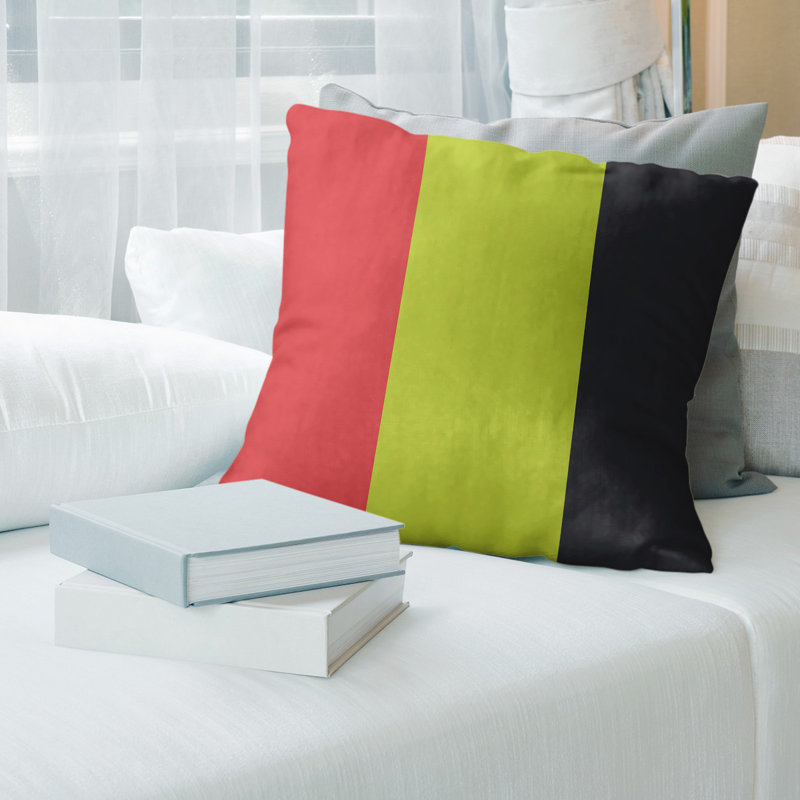 Striped Linen Throw Pillow, 26" x 26", Torch Red/Volt Green/Charcoal