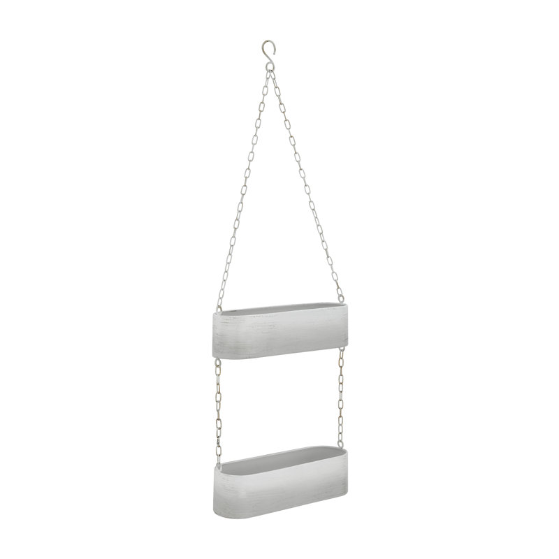 Two Tier White Metal Hanging Wall Planter