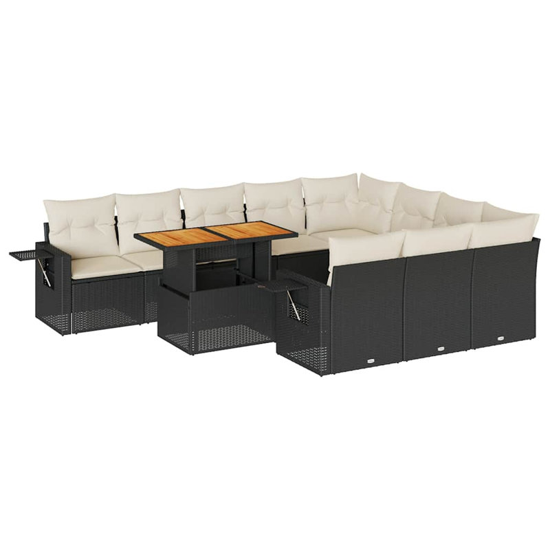  Ensemble de canapé de jardin noir, blanc crème