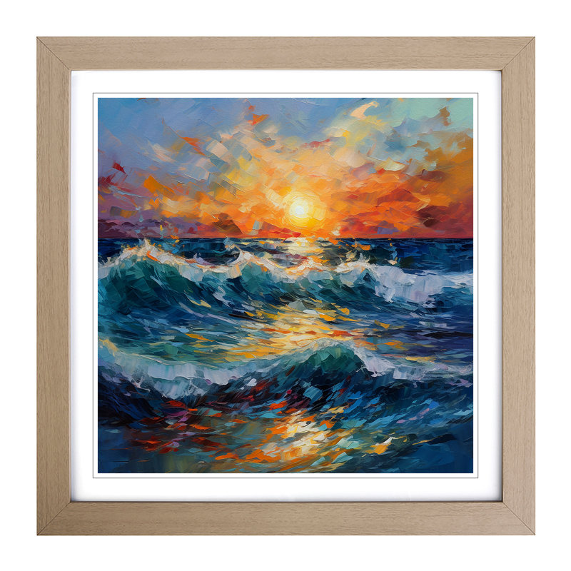 Ocean Palette Knife Painting No.10 - Single Picture Frame Print on Wood, Oak