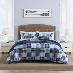 Nautica Mason Patchwork Reversible Cotton Navy Comforter Set