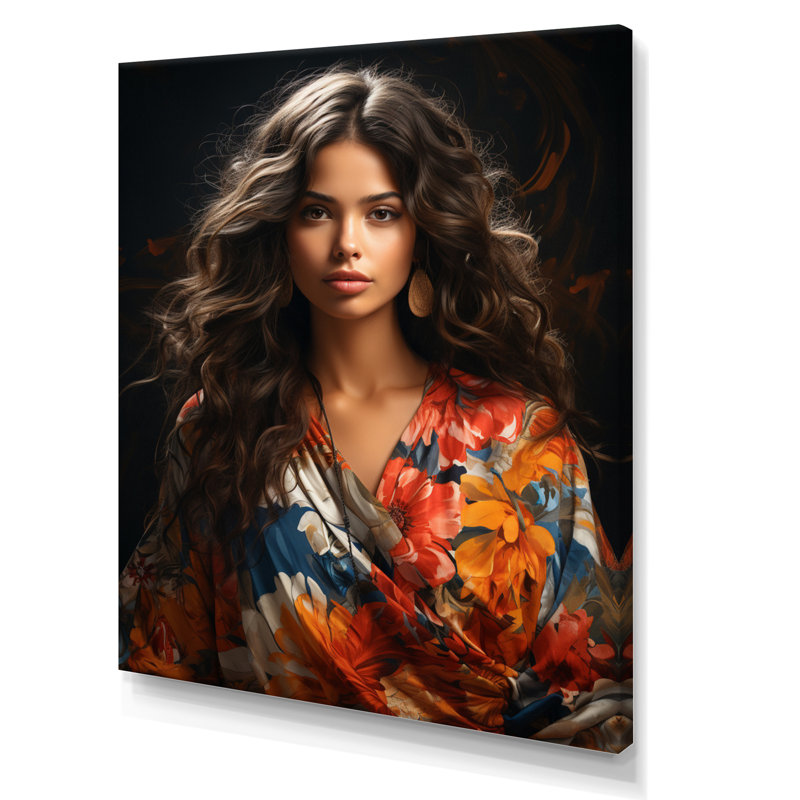Femme boho latina III sur toile, H 40 po x l 30 po x P 1,5 po, Toile tendue