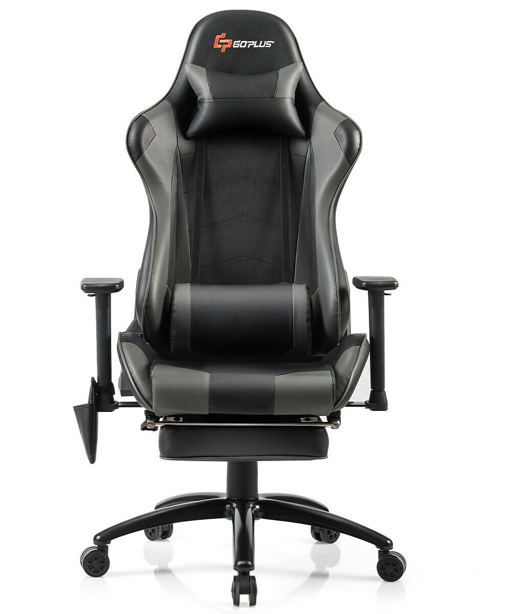 Costway Adjustable Reclining Ergonomic Leather Swiveling PC Racing Game Chair with Footrest