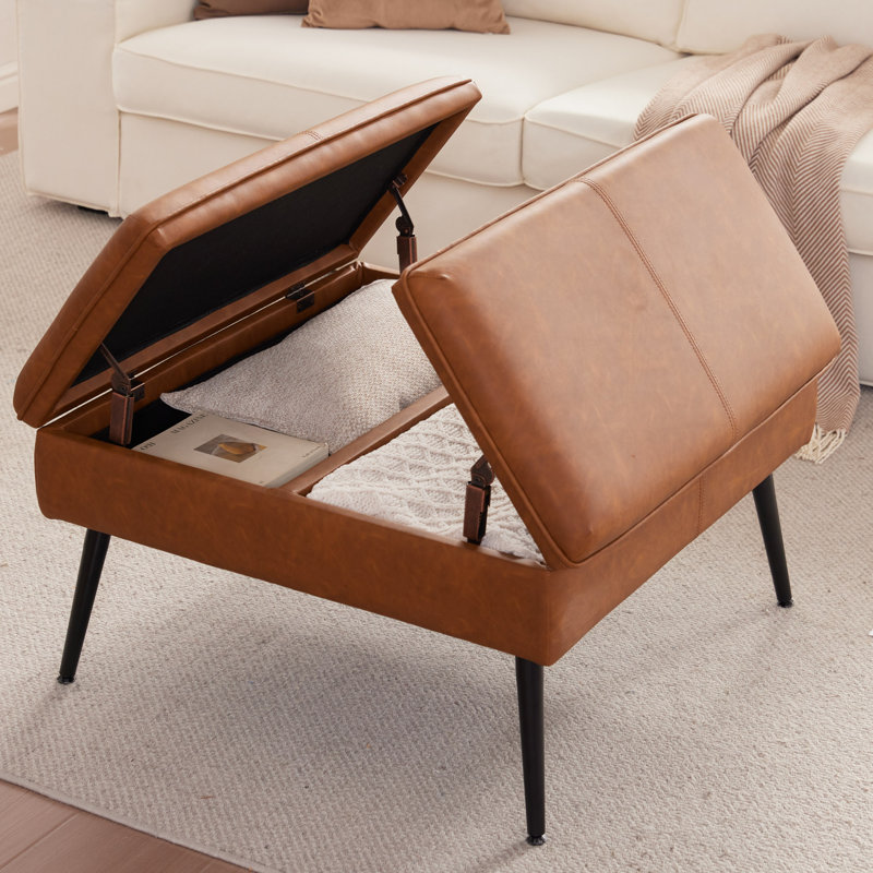 30" Oversized Upholstered Storage Ottoman Cognac Brown, Cognac Brown