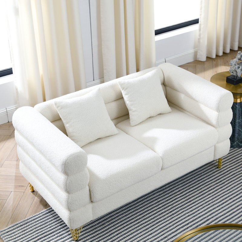 Canapé d'angle blanc 2 places 152 cm (60 po), tissu confortable, assise profonde, coussins, style moderne et épuré, structure robuste, assise moelleuse, soutien lombaire