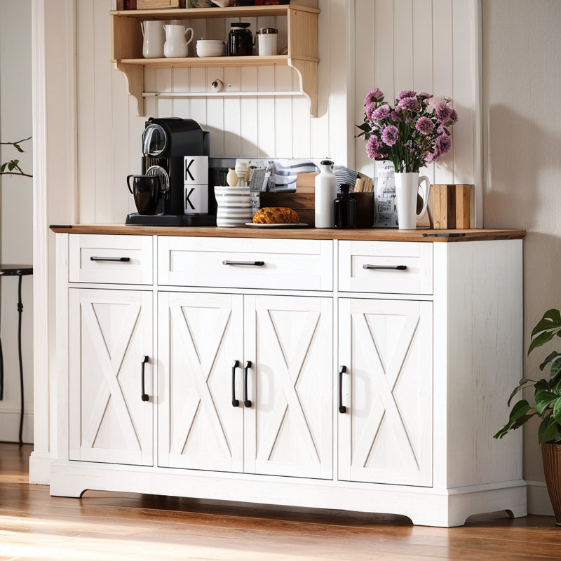 Buffets latéraux de 55 po avec porte et séparateurs réglables, Blanc
