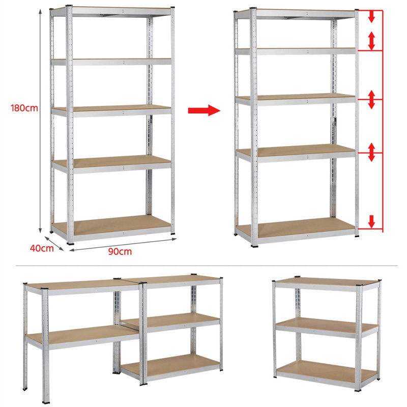 90cm W Steel Shelving Unit, Silver/Natural