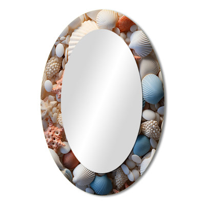 Beach Photo Seashell Collage II - Beige Oval Wall Mirror Decor
