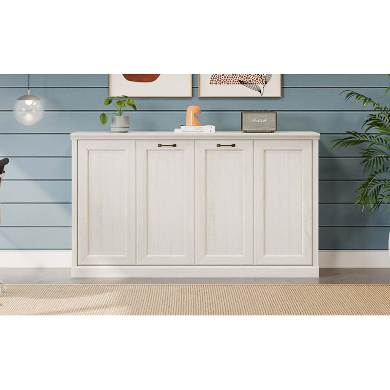 Lit escamotable horizontal simple, lit escamotable mural, armoire pliante, mobilier peu encombrant pour chambre d'amis polyvalente, bureau personnel, blanc rustique