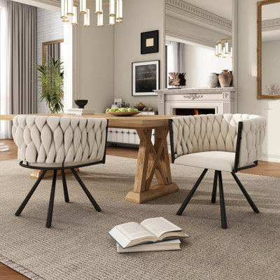 Velvet Upholstered Armchair in Beige
