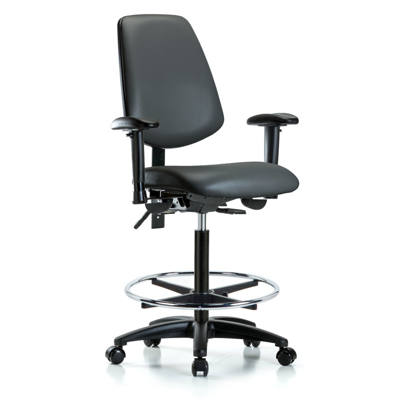 Chaise de travail en vinyle Khallia, Roulettes, Carbone, Oui