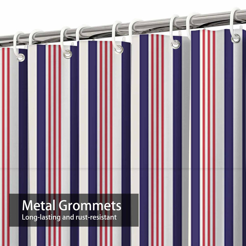Rideau de douche bleu à motif géométrique rétro avec 12 crochets, L 72 po x l 78 po