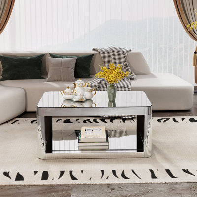 Glass Top Glass Coffee Table Living Room Baked Curved Mirror For Living Room Modern With Rectangular Center Table Premium Furniture