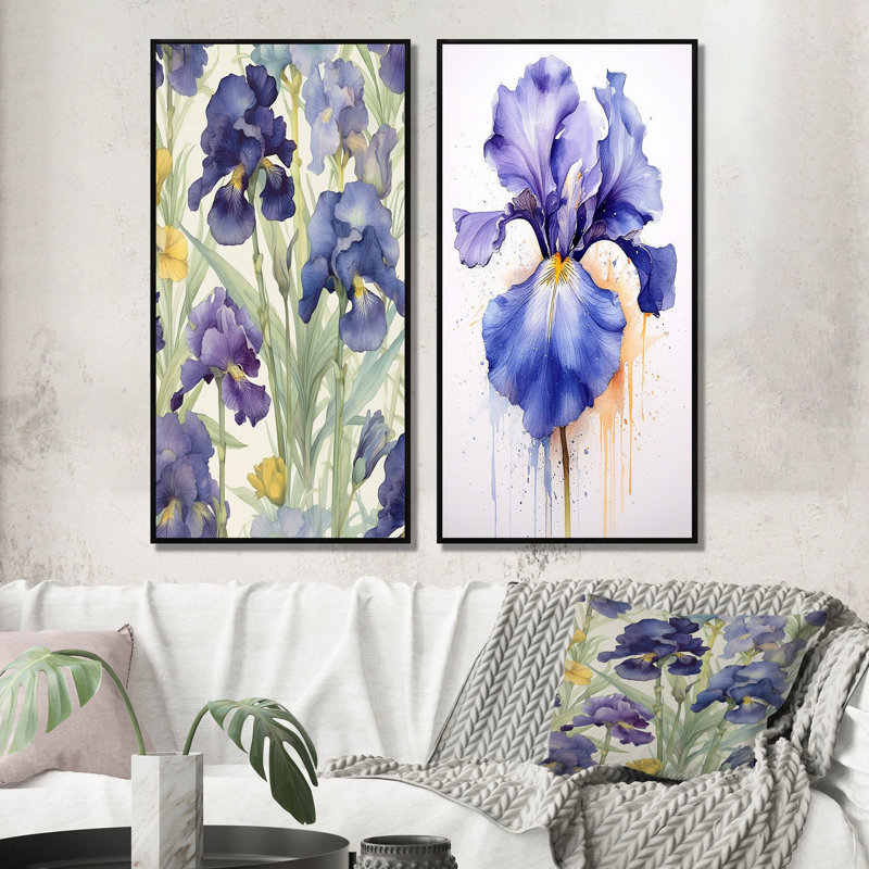 «Impression mauve d'iris», 2 pièces, Cadre noir, H 20 po x l 24 po