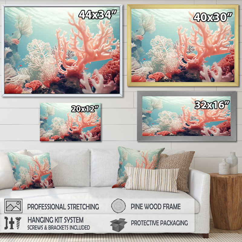 «Colorful Coral Reef Heaven III», reproduction d'art sur toile, Cadre simple argenté, H 30 po x l 40 po x P 1,5 po
