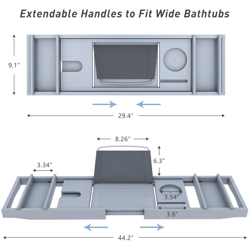 Plateau de baignoire en bambou extensible pour baignoire de luxe avec porte-livre et porte-savon (Bath, gris