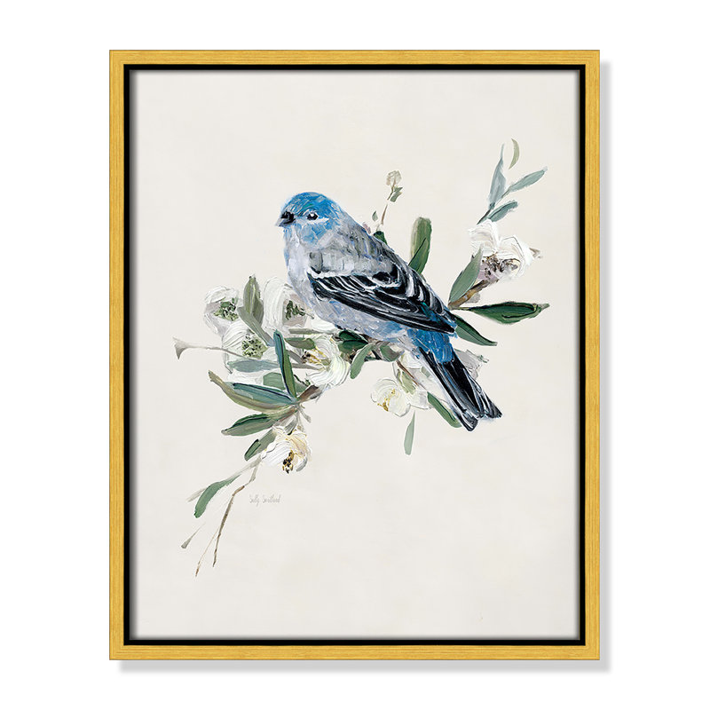 Bluebird Happy II - Toile à cadre flottant, H 15,5 po x l 12,5 po x P 2 po, Encadrement doré