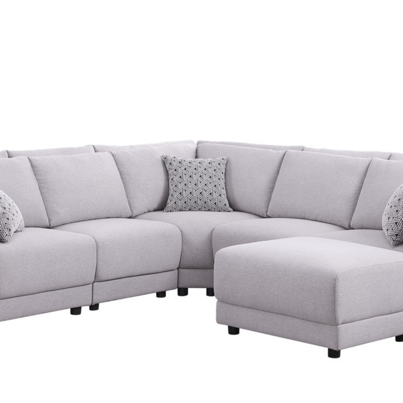 Canapé modulaire en L gris clair de 94,5 po avec repose-pieds et coussins