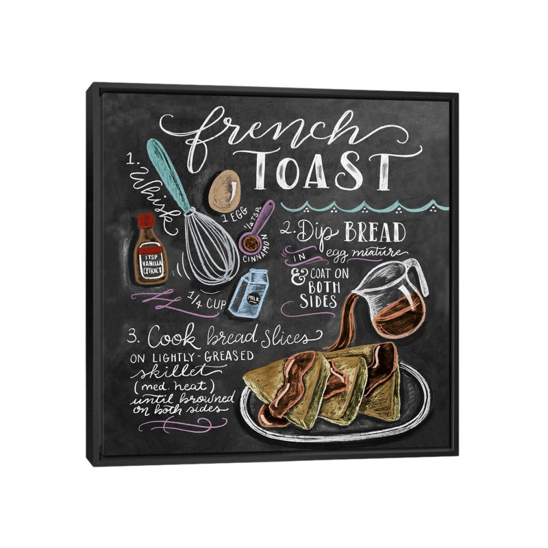 Recette de pain doré français - impression, H 26 po x l 26 po x P 1,5 po, Toile encadrée noire