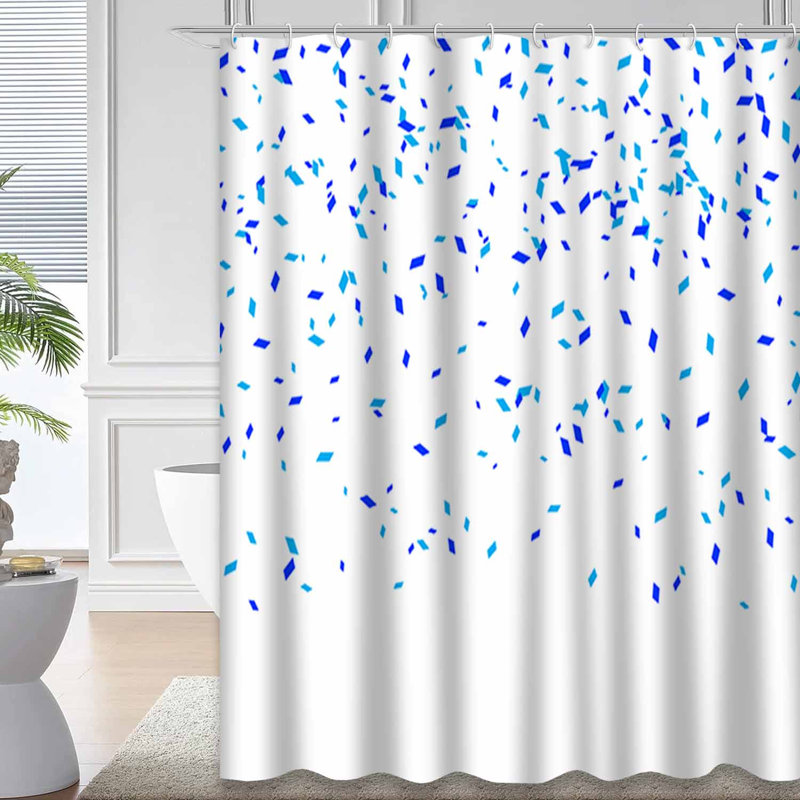 Rideau de douche bleu à petits confettis bleus abstraits avec 12 crochets, L 72 po x l 84 po