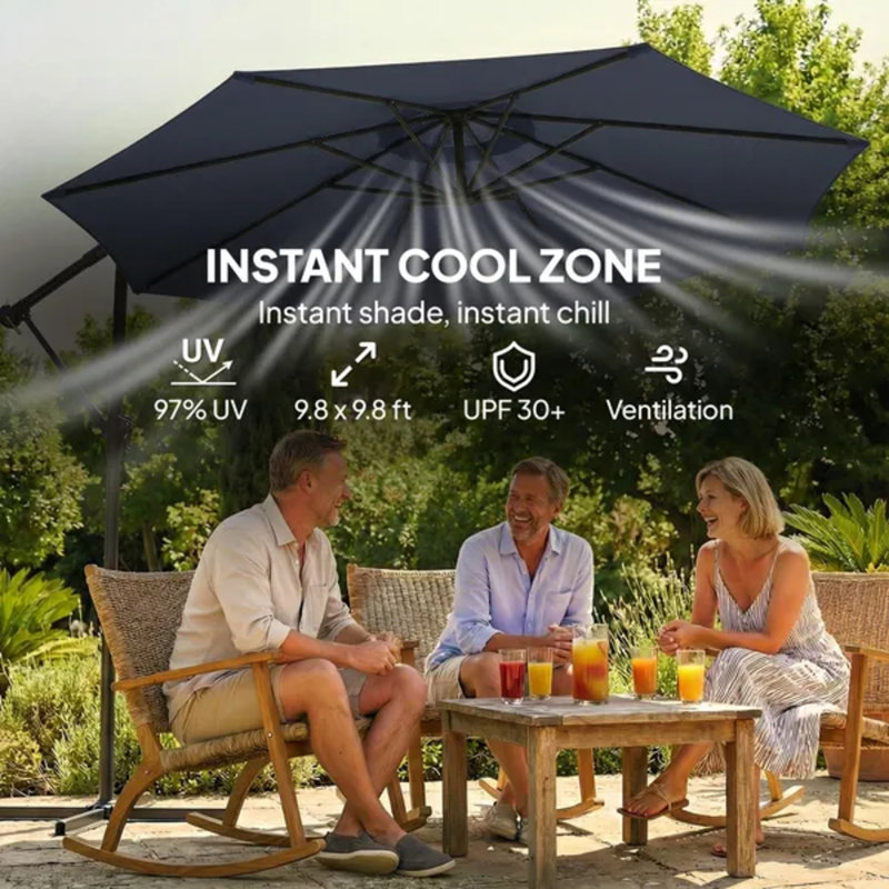 Parasol déporté bleu marine en porte-à-faux de 10 pi avec housse, rotation à 360 ° et inclinaison