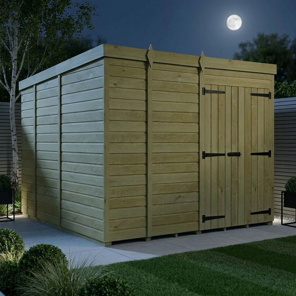 Total Sheds 9ft x 9ft Pent Garden Shed - Double Door - No Windows - Pressure Treated Timber - UK Manufactured